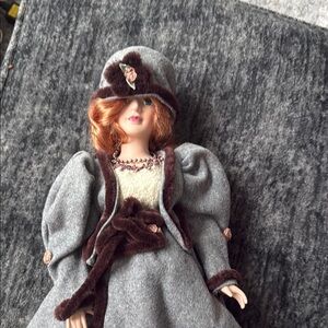 Vintage Style Gray and Brown Porcelain Doll